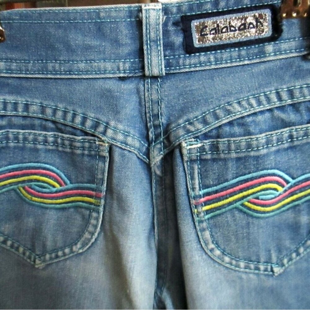 Vintage 1980's Girls JEANS 21x22 sz 7 EMBROIDED PINK Disco POCKET DENIM STRAIGHT